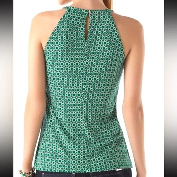 White House Black Market Keyhole Print Halter Top Sleeveless Blouse Womens S NEW - Picture 2 of 3